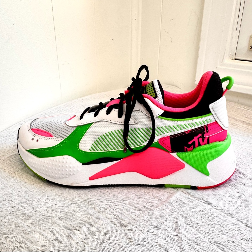 PUMA MTV x RS-X Tracks Bold 80s style 370408-01 8 EUC Neon Pink Green Pumas - Picture 4 of 14